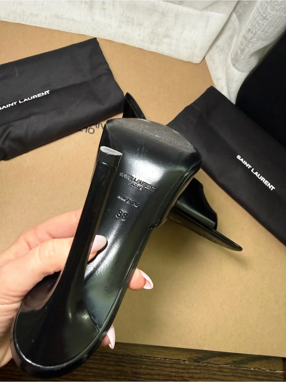 Saint Laurent Goldie 110 Mule Sandals Black Patent Size 38 - Picture 6 of 7